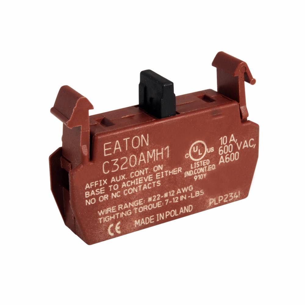 EATON C320AMH1 C30 1-Pole Auxiliary Contact, 1NO Contacts, Silver Cadmium Alloy