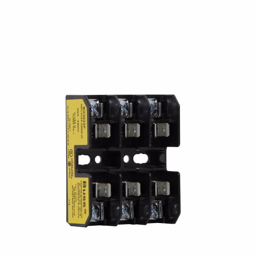 Edison BG3033P Open Style Fuse Block, 480 VAC/VDC, 25 to 30 A, Class: G, 18 to 10 AWG Wire, 3 Poles
