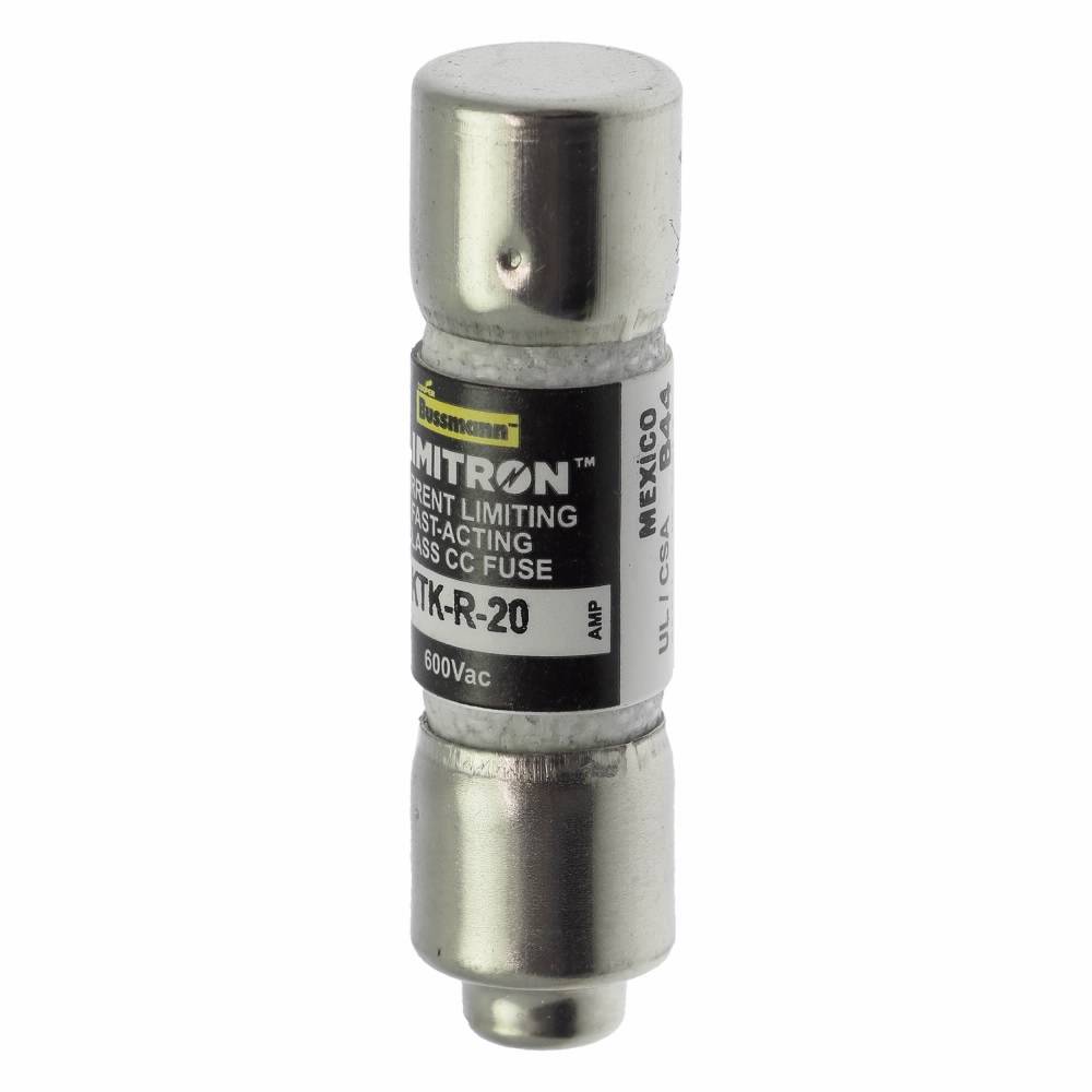 Bussmann Limitron™ KTK-R-20 Fast Acting Current Limiting Low Voltage Fuse, 20 A, 600 V, 200 kA Interrupt, CC Class, Cartridge Body