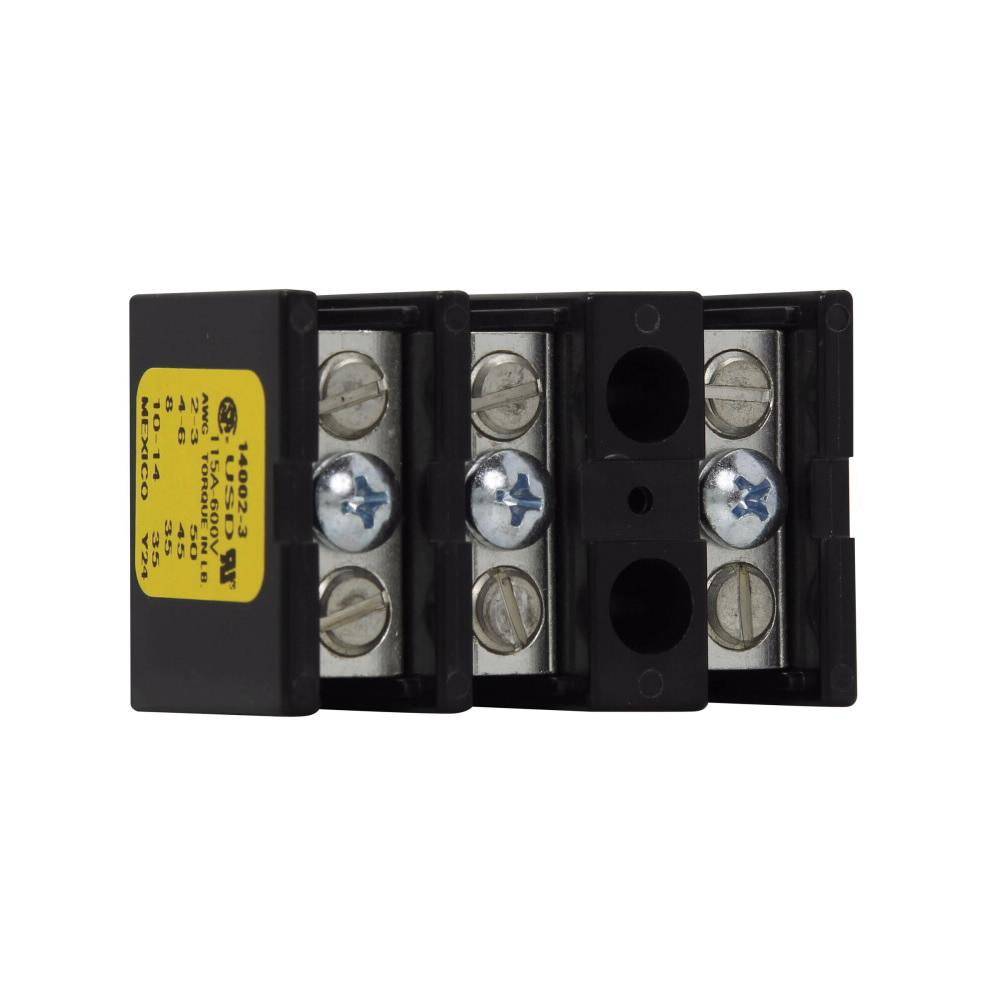 Bussmann 14002-3A Barrier Power Terminal Block, 600 VAC/VDC, 115 A, 3 Poles, 2 to 14 AWG Cu, 8 AWG Al Wire