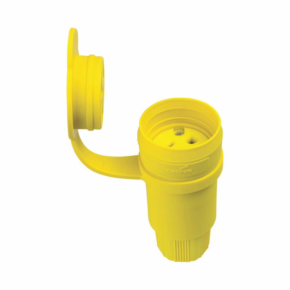 EATON Arrow Hart 15W47 Watertight Straight Blade Connector, 125 VAC, 15 A, 2 Poles, 3 Wires, Yellow