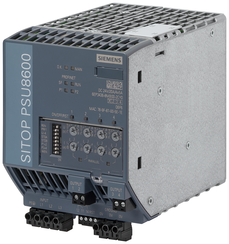 Siemens SITOP 6EP34368MB002CP0 PSU8600 Stabilized Power Supply Module, 400/500 VAC Input, 24 VDC Output, 20 A Output