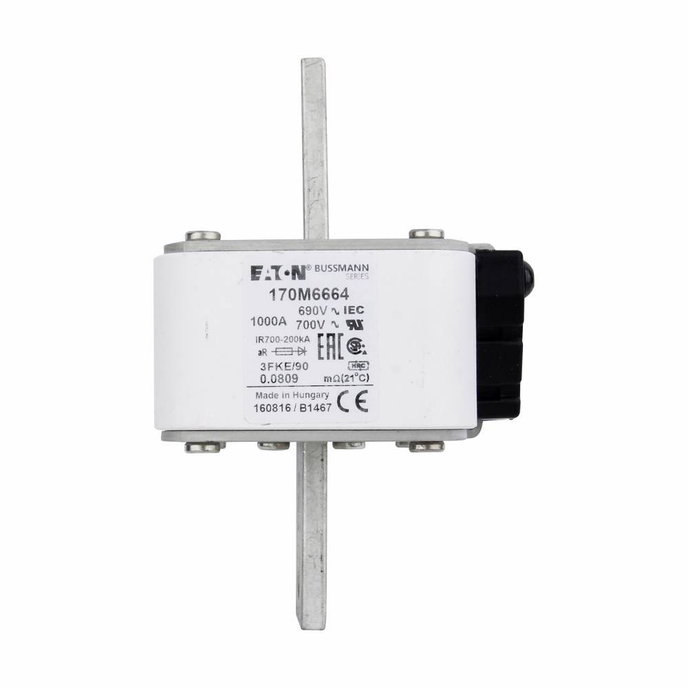 Bussmann 170M6664 Type FKE US Style High Speed Fuse, 1000 A, 690 V, 200 kA Interrupt, Class: aR, Square Body