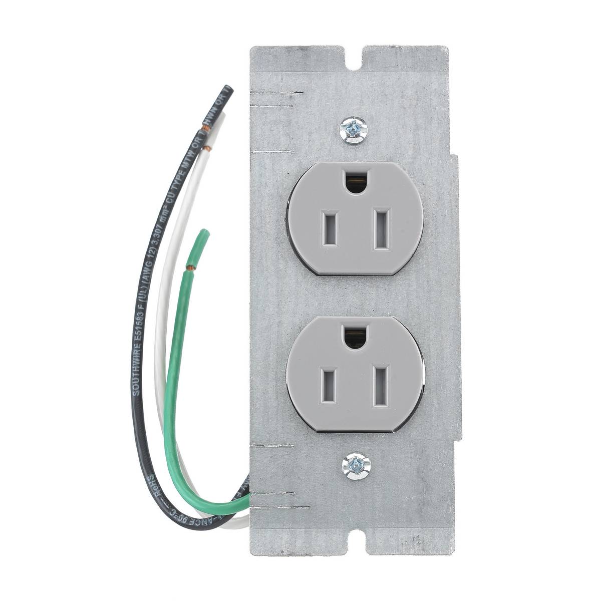 PREMISE WIRING SystemOne® PWFBMPCR15GRYTR Duplex Standard Sized Tamper-Resistant Pre-Wired Device Plate With Plate, 5.01 in L x 2.04 in W, 1 Gangs, Stamped Steel