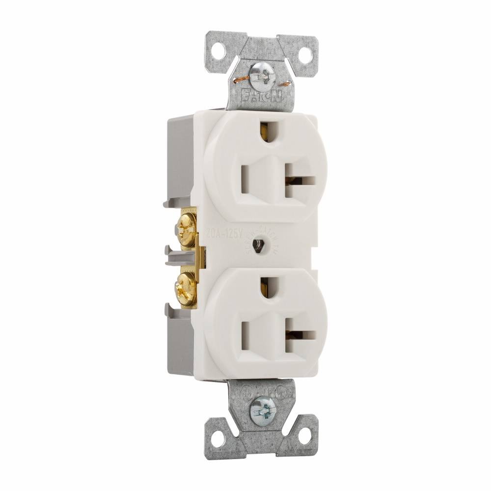 EATON Arrow Hart™ Eaton Wiring Devices 5362W Duplex Straight Blade Receptacle, 125 VAC, 20 A, 2 Poles, 3 Wires, White