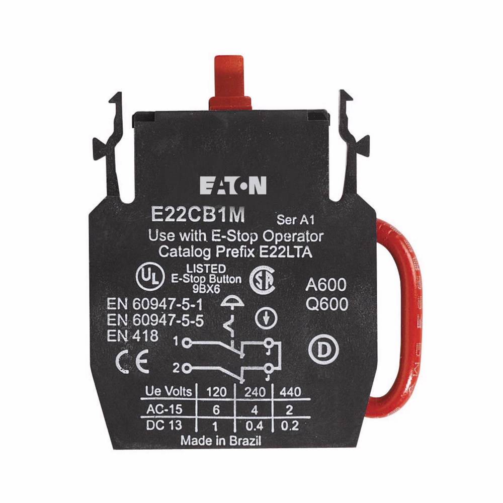 EATON E22CB1M Heavy Duty Non-Metallic Contact Block, 22.5 mm, 1NC Contact, 6 A at 110 VAC/120 VDC Contact