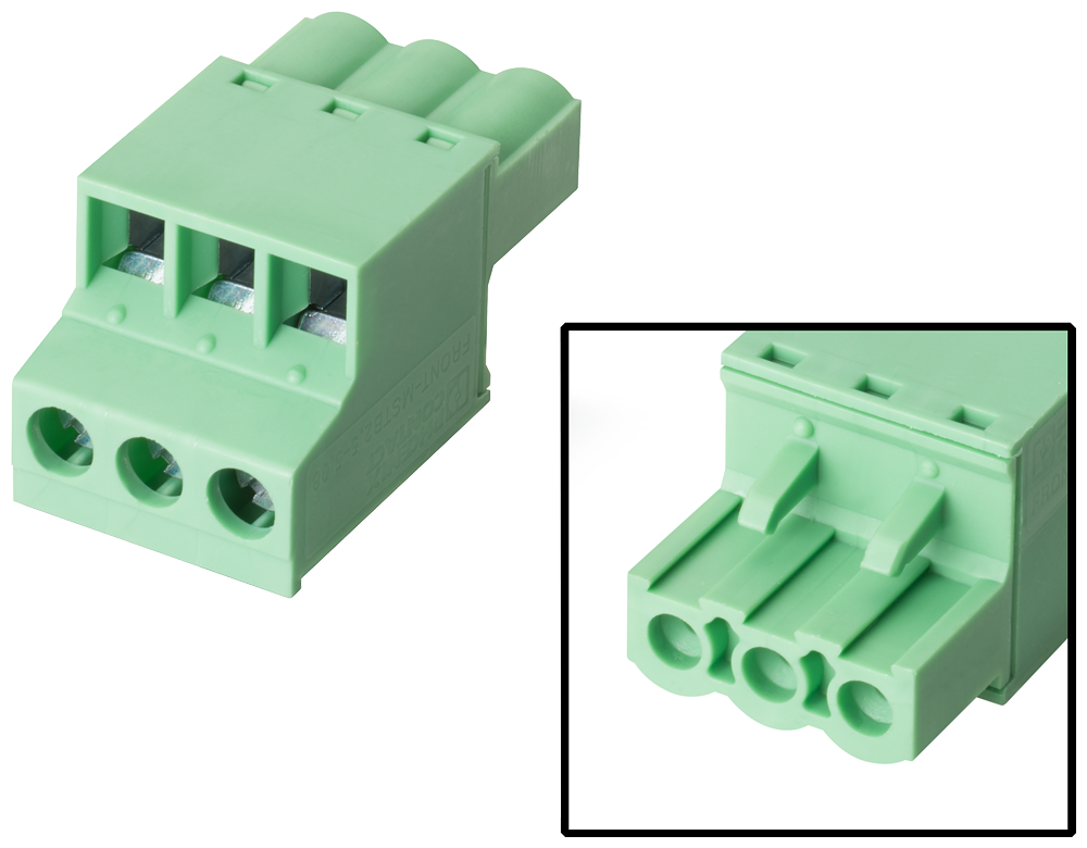Siemens A5E03404000 Type 1 3-Pin Female Power Supply Connector, For Use w/ SIMATIC HMI Device, 27 mm H x 15.5 mm W x 15 mm THK, Plastic, Green