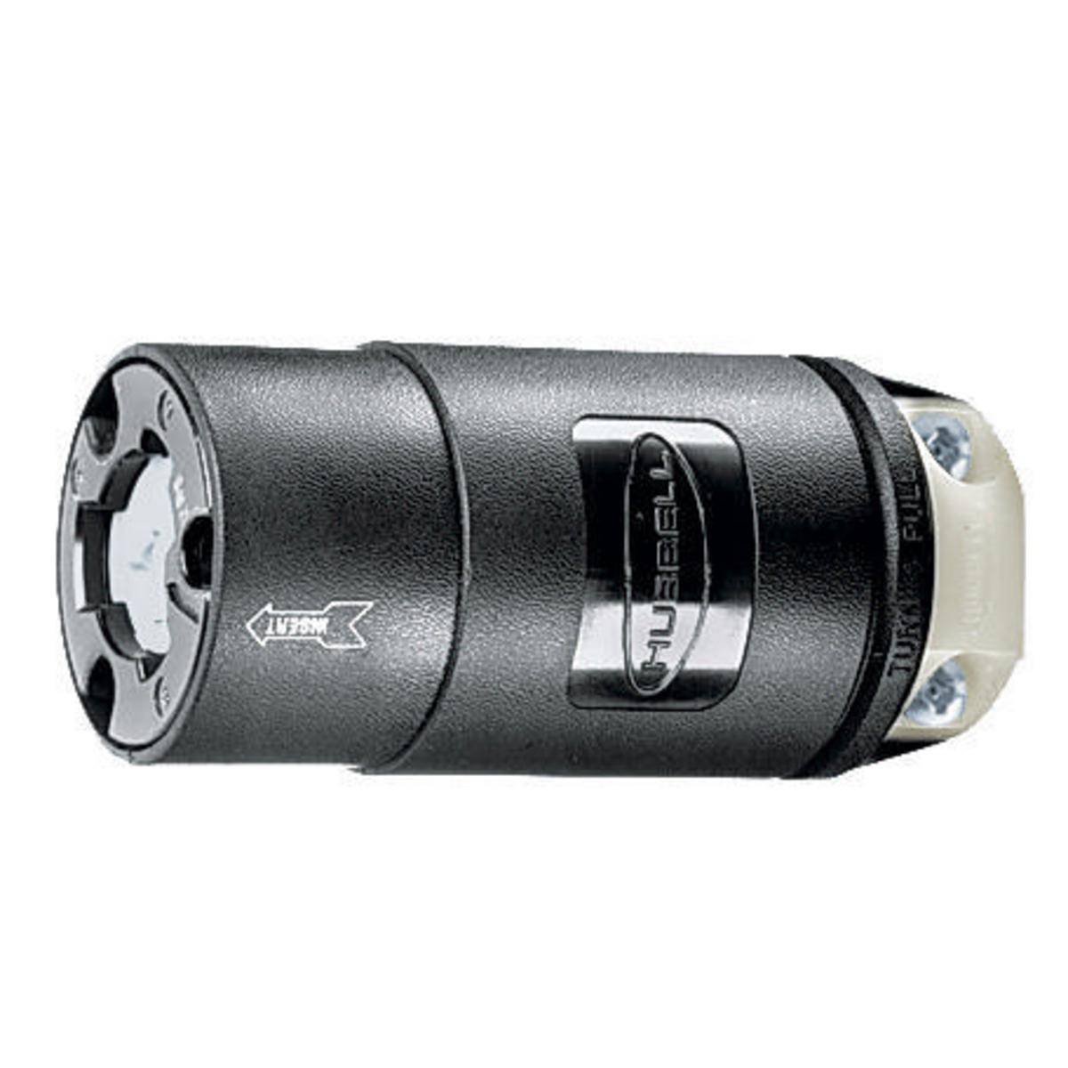 Wiring Device-Kellems HBL23001HGB 3-Phase Isolated Grounding Standard Sized Cord Mount Connector Body, 125 VAC, 20 A, 2 Poles, 3 Wires, Black
