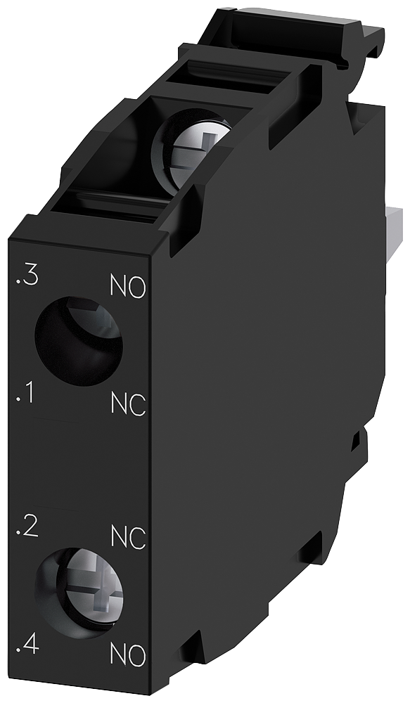 Siemens 3SU14001AA101QA0 Contact Module, 1NC-1NO Contact, 10 A at 24 VDC, 0.1 A at 500 VAC Contact, Gold Plated Contact