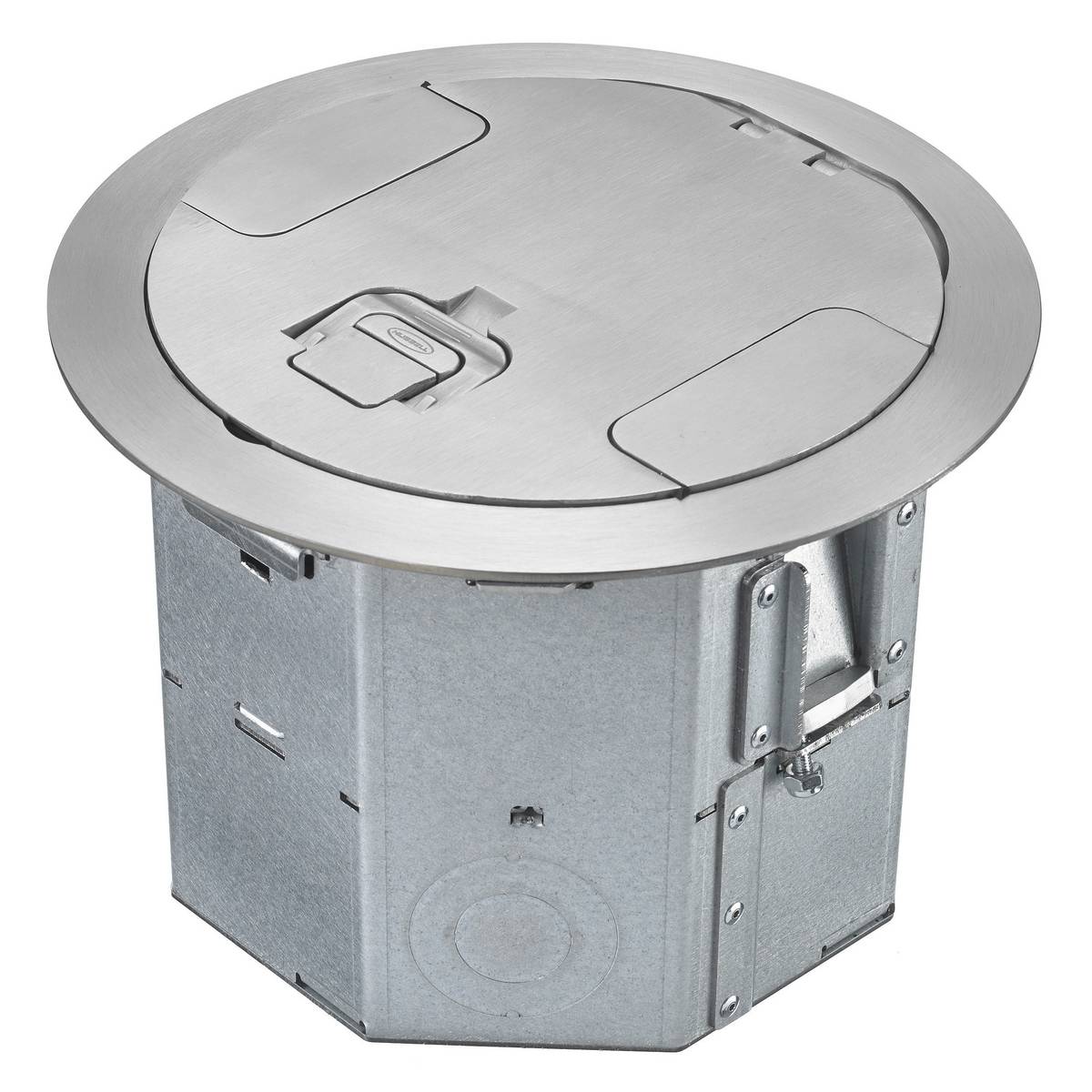 PREMISE WIRING SystemOne™ RAFB4ALU Floor Box With Brushed Aluminum Cover, Steel, 19 cu-in Capacity, 4 Gangs, 6.41 in H