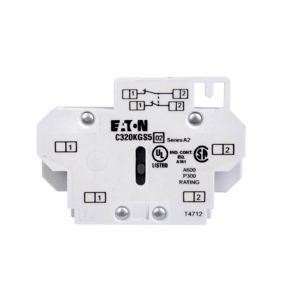 EATON C320KGS5 Auxiliary Contact, 250/600 VAC/VDC, 5/10 A, 2 Contacts, Silver Cadmium Alloy