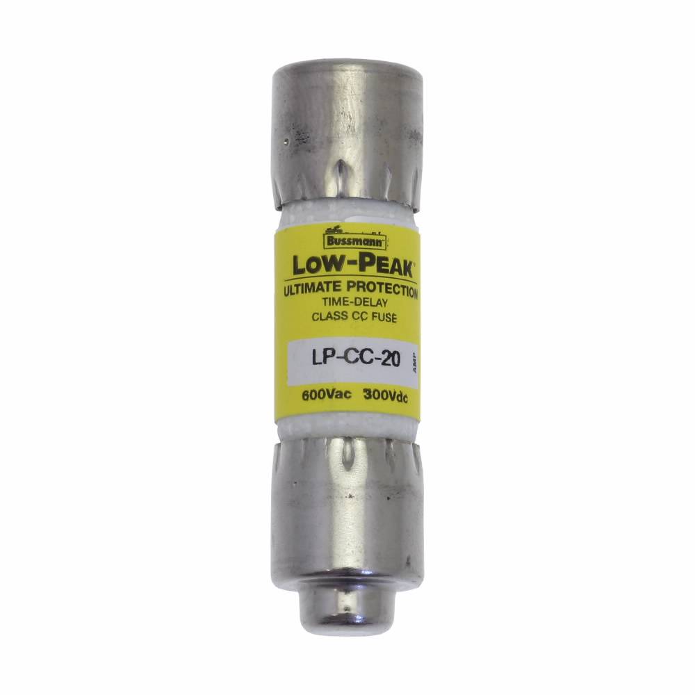 Bussmann Low-Peak™ LP-CC-20 Current Limiting Time Delay Fuse, 20 A, 600 VAC/300 VDC, 20/200 kA Interrupt, CC Class, Cylindrical Body