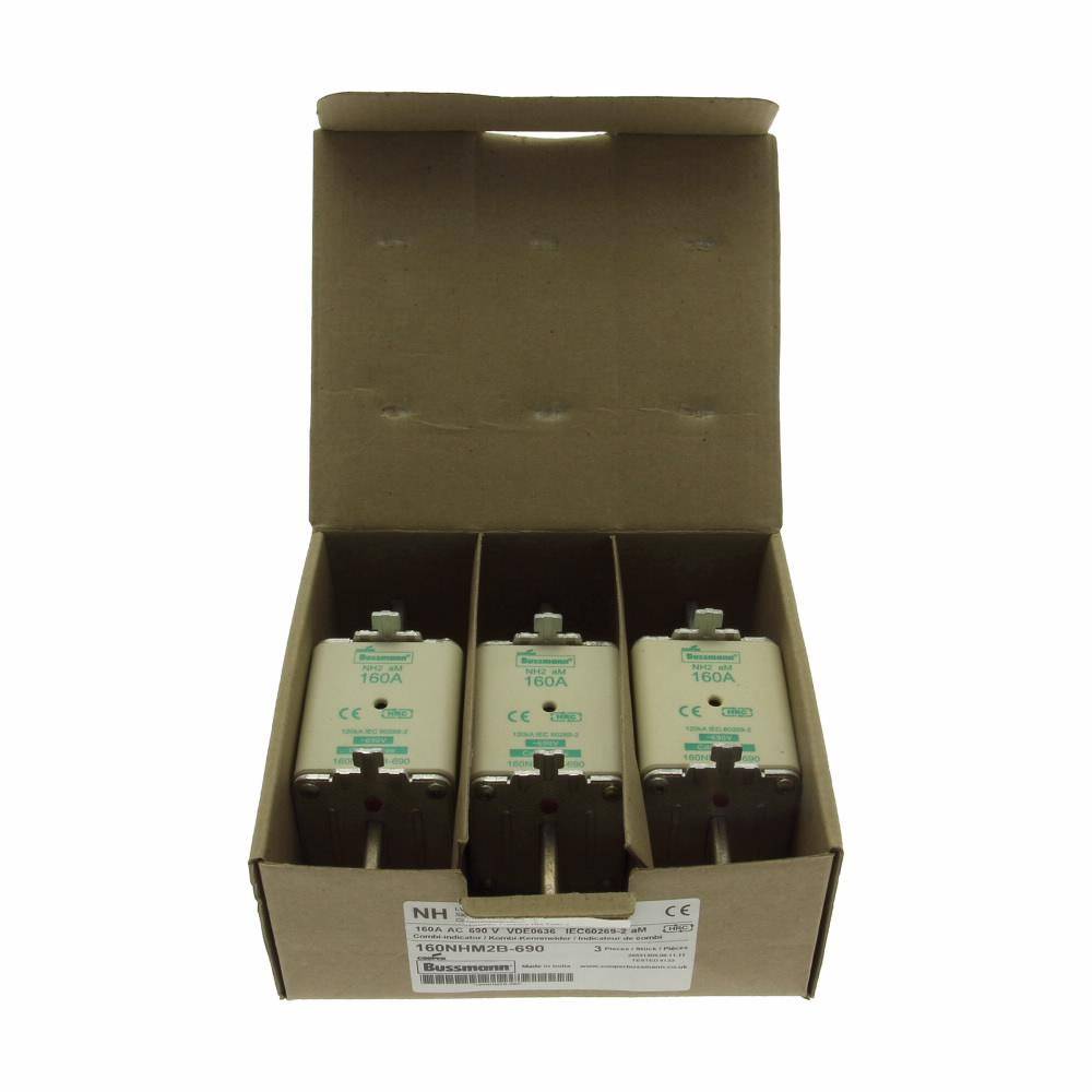 Bussmann 160NHM2B-690 Dual Indicator Low Voltage Size 2 NH Fuse Link, 690 V, 160 A, For Use With Class C/aM/gG/gL Fuse