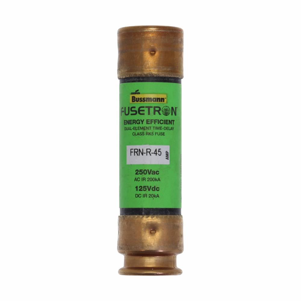 Bussmann Fusetron™ FRN-R-45 Current Limiting Time Delay Fuse, 45 A, 250 VAC/125 VDC, 20/200 kA Interrupt, RK5 Class, Cylindrical Body