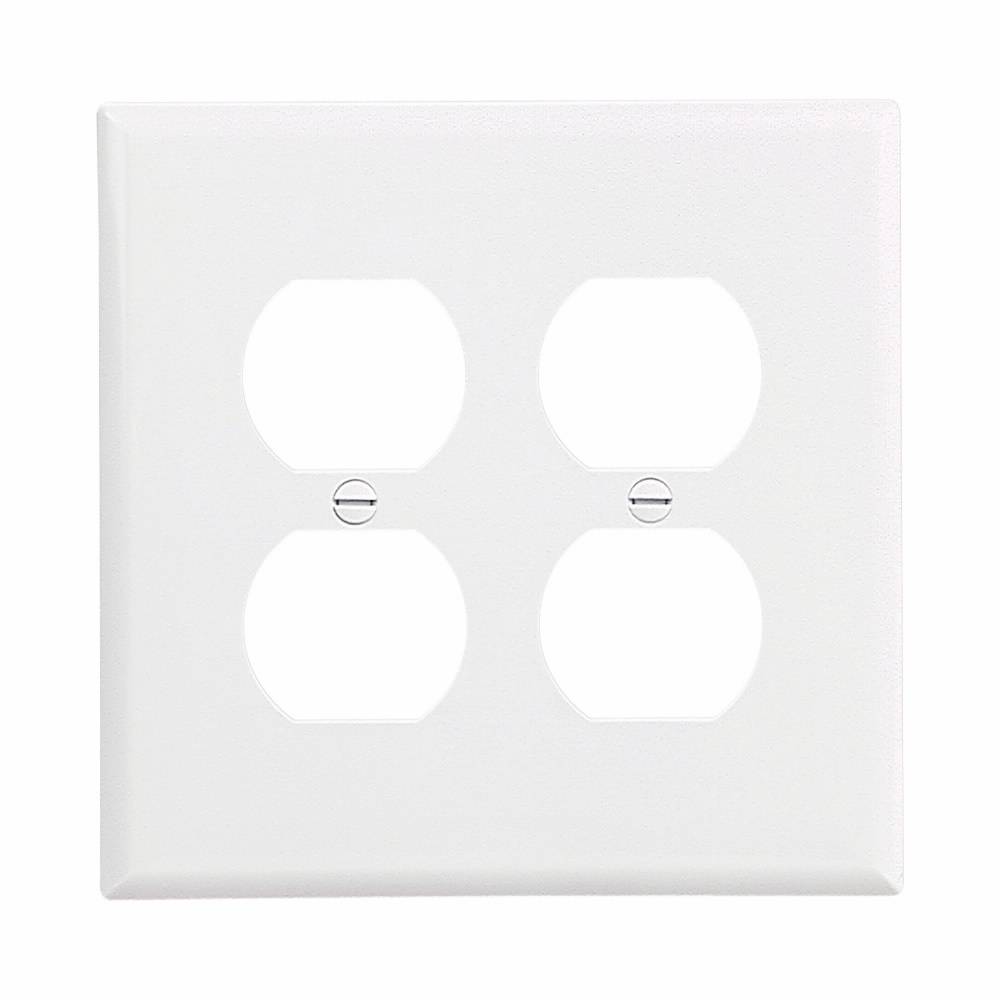 EATON Arrow Hart PJ82W Mid-Size Screwless Receptacle Wallplate, 2 Gangs, 4.87 in H x 4.94 in W, Polycarbonate, White