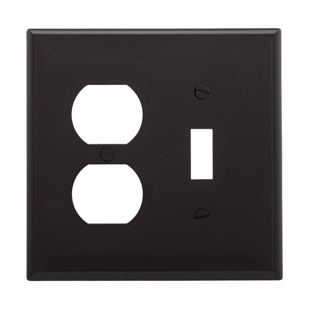 EATON Arrow Hart™ Eaton Wiring Devices PJ18BK Mid-Sized Combination Wallplate, 2 Gangs, 4.87 in H x 4.94 in W, Polycarbonate/Thermoplastic, Black