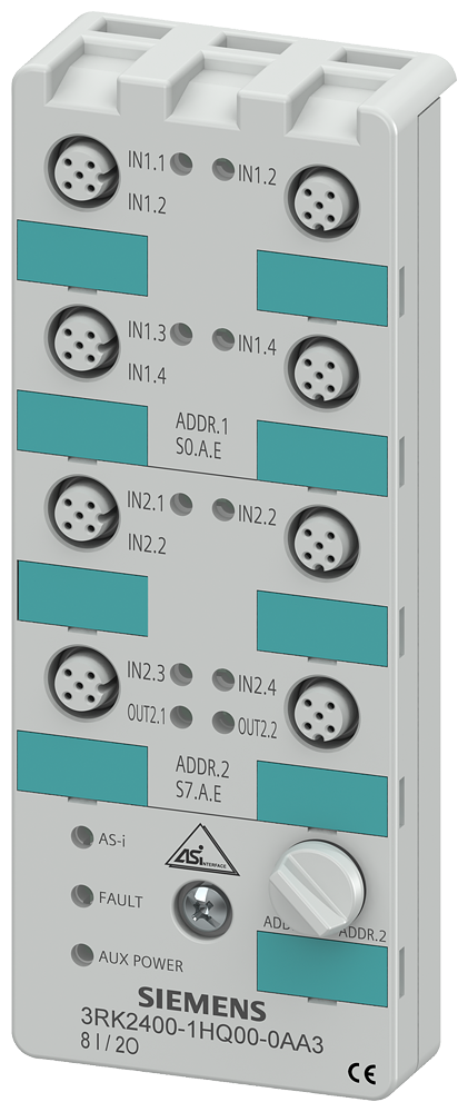 Siemens 3RK2400-1HQ00-0AA3 3RK A/B Slave Binary Constant AS-Interface SlimLine Compact Digital I/O Module w/ Diagnostic Function Mounting Plate, 8 Inputs, 2 Outputs