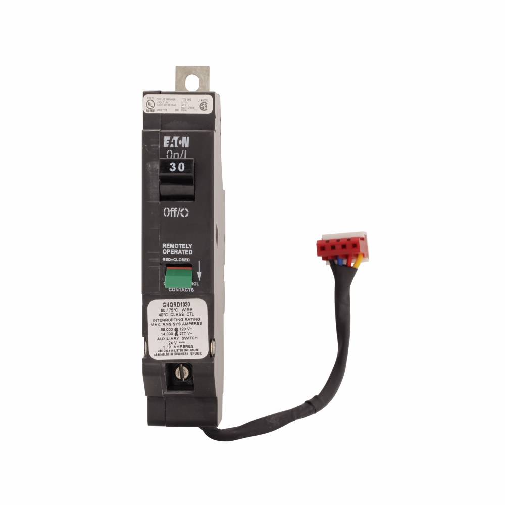 EATON GHQRD1020 Type GHQ Remote Operated Circuit Breaker, 277 VAC, 20 A, 14 kA Interrupt, 1 Poles, Thermal Magnetic/Solenoid Operated Trip