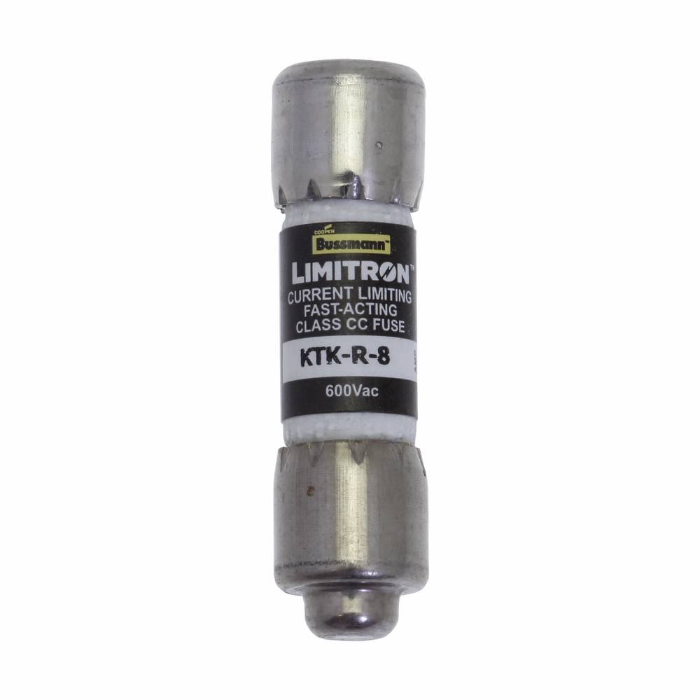 Bussmann Limitron™ KTK-R-8 Current Limiting Fast Acting Fuse, 8 A, 600 V, 200 kAIC Interrupt, CC Class, Cylindrical Body