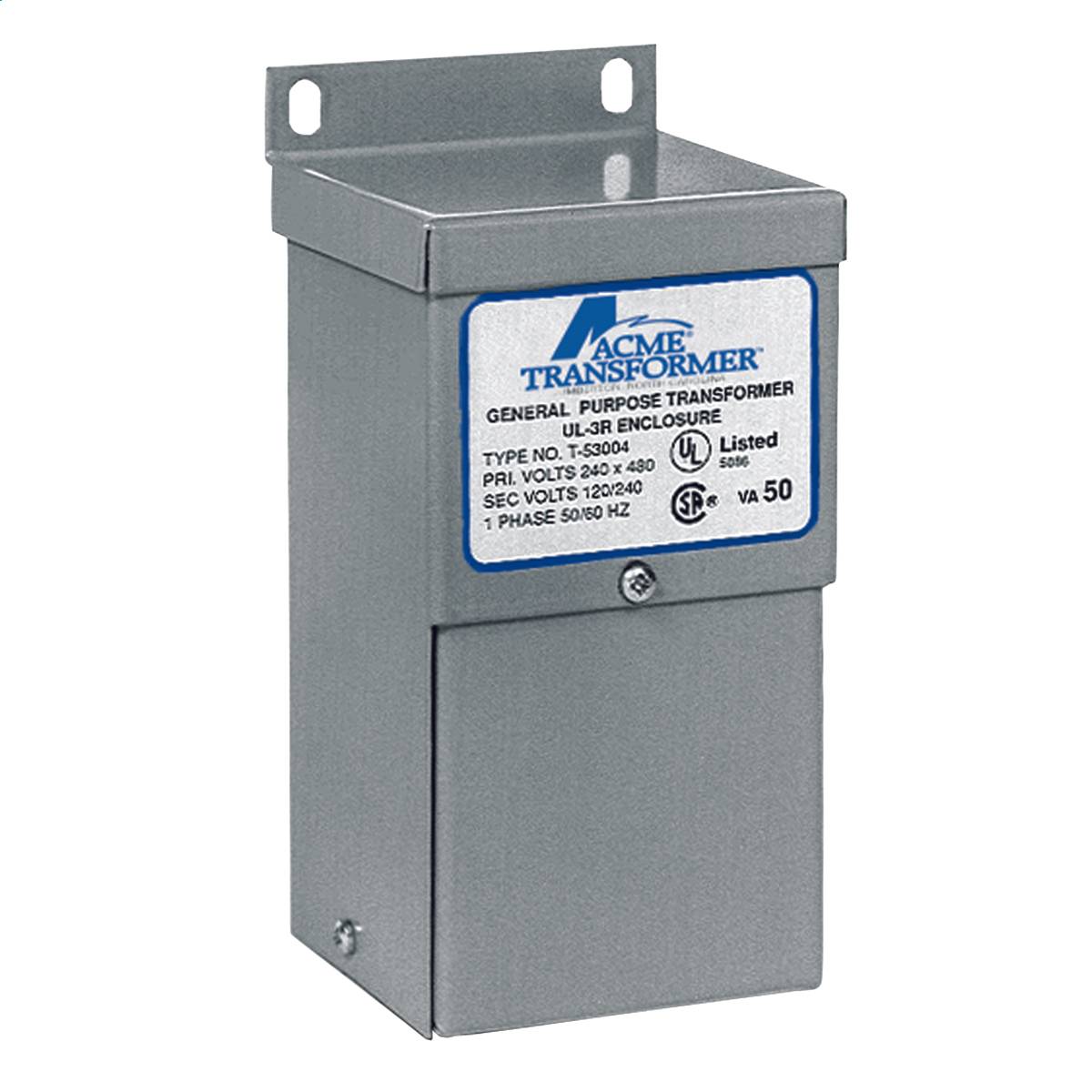 Acme Electric® T153005 Air Colled/Dry Distribution Transformer, 240/480 VAC Primary, 120/240 VAC Secondary, 0.1 kVA Power Rating, 50/60 Hz, 1 ph Phase