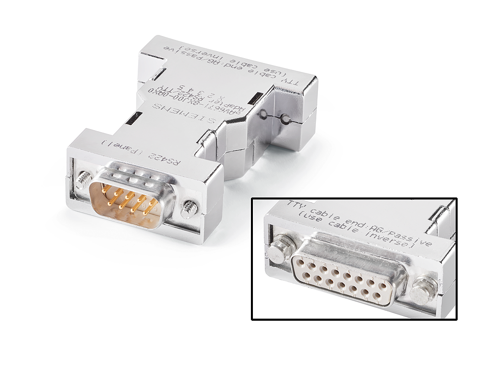 Siemens 6AV66718XJ000AX0 RS422 to TTY Converter, For Use With SIMATIC S5 PLC and SIMATIC HMI RS422 Interfaces, 62 mm H x 42 mm W x 11 mm THK, Plastic