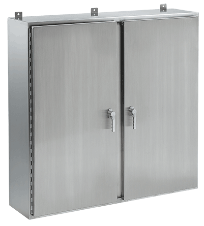 nVent HOFFMAN A24H4808WFSSLP3PT A4SW 2-Door Enclosure With Handle, 24 in L x 48 in W x 8 in D, NEMA 4X/IP66 NEMA Rating, 304 Stainless Steel