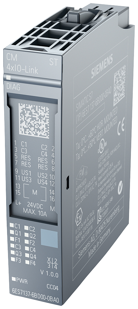Siemens SIPLUS 6AG11376BD002BA0 ET 200SP CM 4XIO-LINK Communication Module, 24 VDC, 45 mA, 4.8/38.4/230.4 kBaud Communication