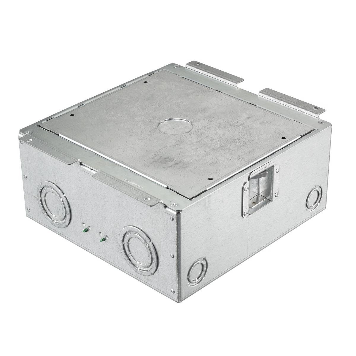 Wiring Device-Kellems SystemOne AFB4G50 Floor Box, Stamped Steel, 60 cu-in Capacity, 4 Gangs, 12 Knockouts, 10.96 in L x 10.96 in W x 5.17 in H