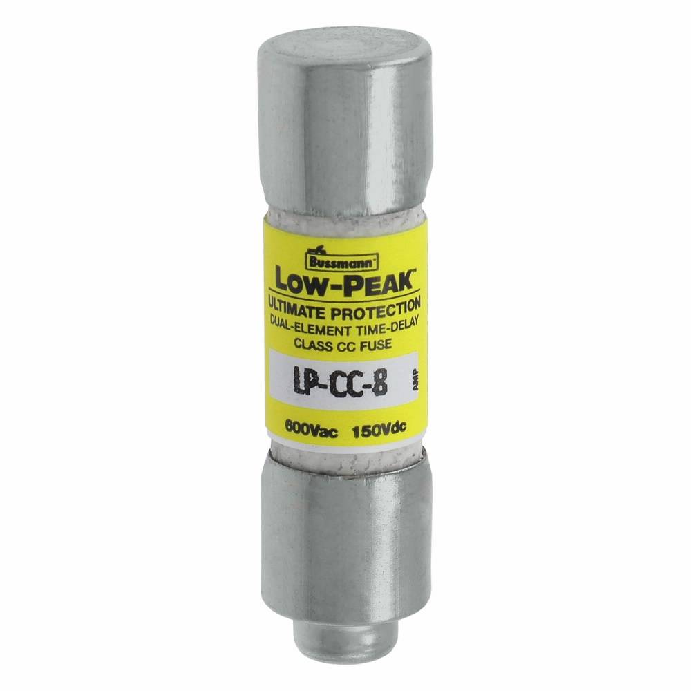 Bussmann Low-Peak™ LP-CC-8 Current Limiting Time Delay Fuse, 8 A, 600 VAC/150 VDC, 20/200 kA Interrupt, CC Class, Cylindrical Body