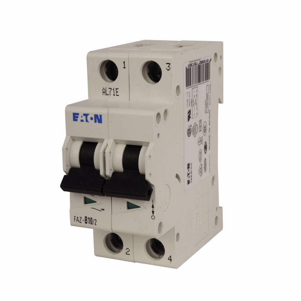 EATON FAZ-B20/2 Supplementary Protector, 480Y/277 VAC, 20 A, 7.5 to 15 kA Interrupt, 2 Poles, 3-5X/B-Curve Trip