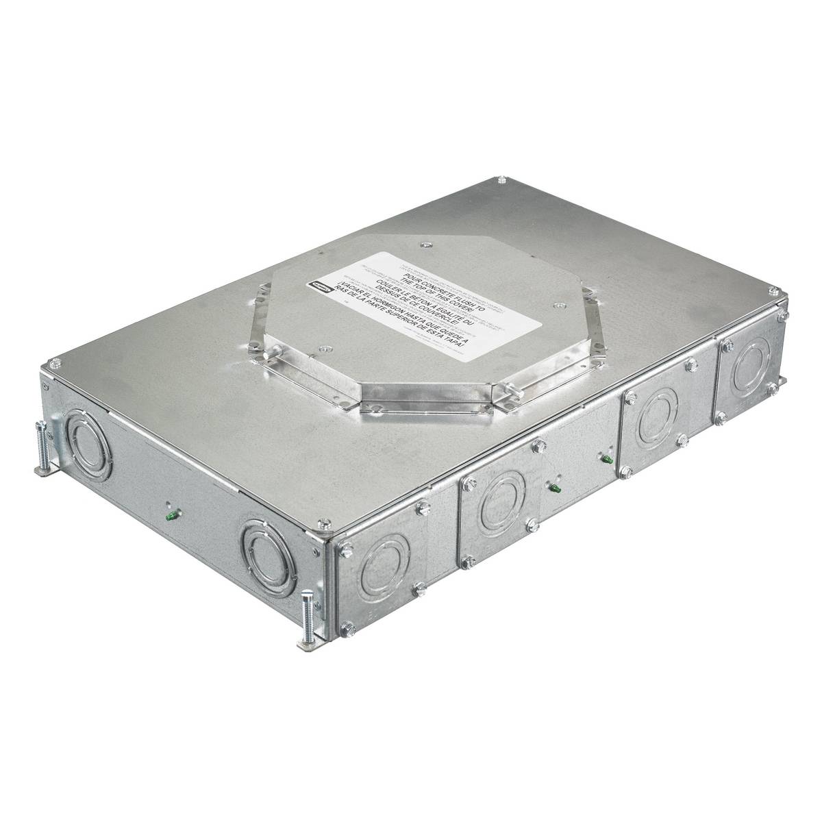 Wiring Device-Kellems SystemOne ScrubShield® CFB6G30R Above Grade Fully Adjustable Standard Floor Box, Stamped Steel, 33 cu-in Capacity, 6 Gangs, 20 Knockouts, 17.45 in L x 11.6 in W x 3.75 in H