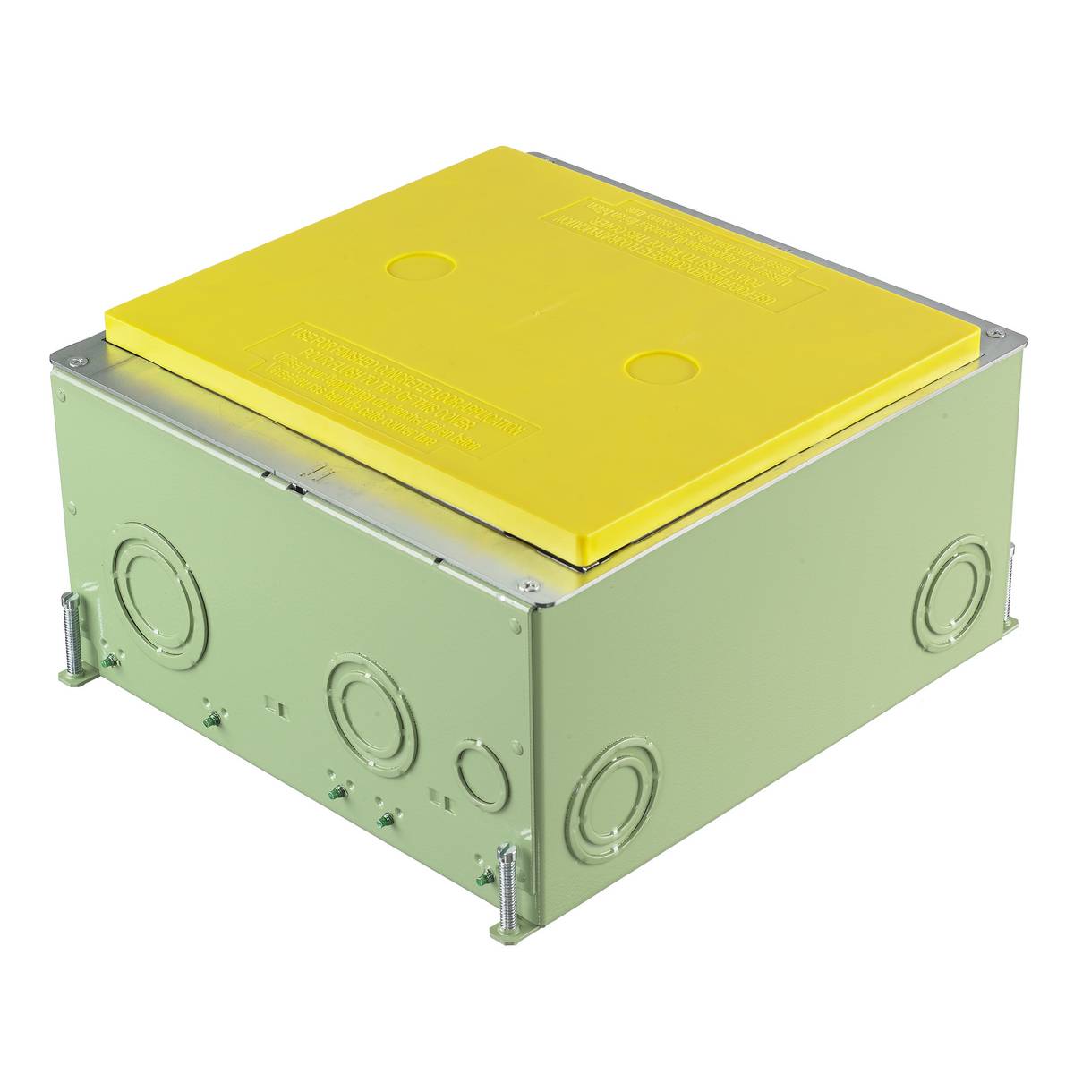 PREMISE WIRING SystemOne® CFB10G55CR Fully Adjustable Folded On-Grade Recessed Standard Floor Box, Stamped Steel, 33 cu-in Capacity, 10 Gangs, 38 Knockouts, 6 in H x 10.96 in W x 10.96 in D