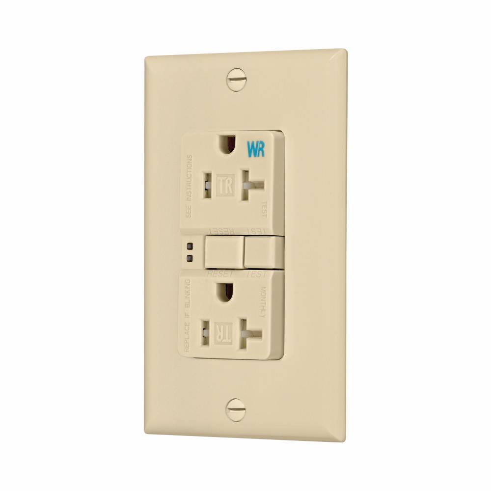 Eaton Wiring Devices TWRSGF20V TWRSGF Tamper/Weather-Resistant Duplex GFCI Receptacle, 125 VAC, 20 A, 2 Poles, 3 Wires, Ivory