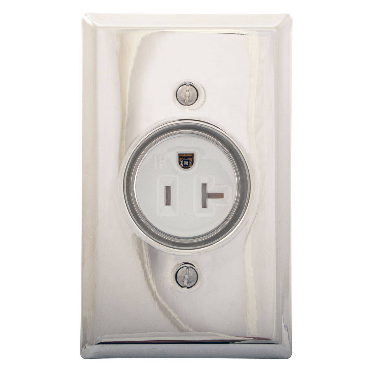 Wiring Device-Kellems RR201CHSSTR Grounding Single Standard Tamper Resistant Screw Mount Clock Hanger Recessed Receptacle, 125 VAC, 20 A, 2 Poles, 3 Wires, Stainless Steel