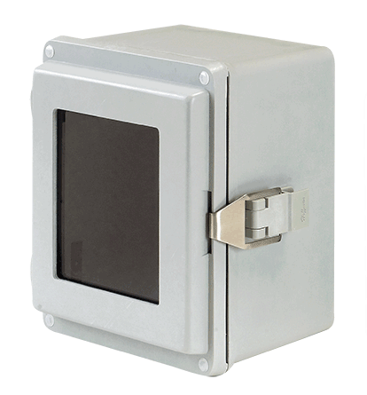 Hoffman A1287JFGQRPWR Junction Box, 11-1/2 in H x 8 in W x 6.53 in D, Hinged Window Cover, NEMA 4X/IP66 NEMA Rating, Fiberglass