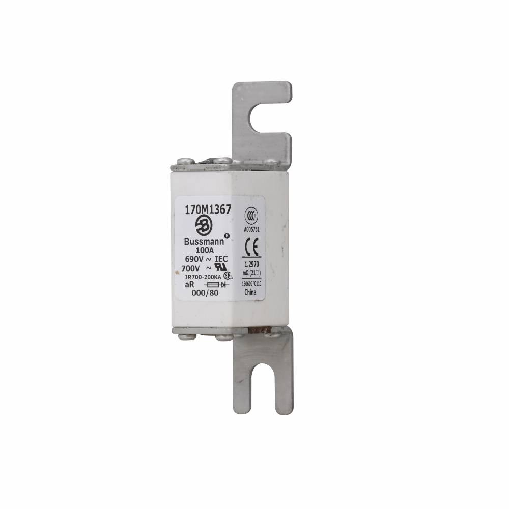 Bussmann 170M1367 Type 80 High Speed Fuse, 100 A, 690 V, 200 kA Interrupt, Class: aR, Square Body