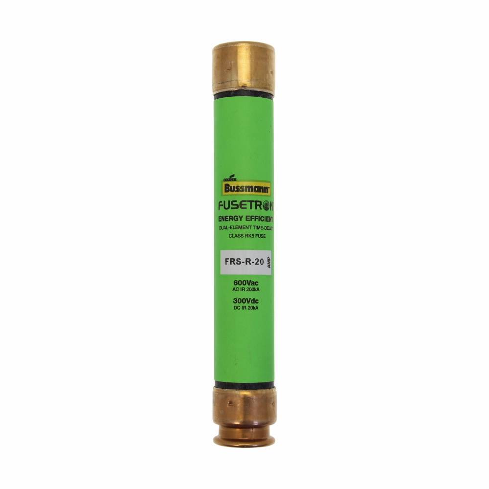 Bussmann Fusetron™ FRS-R-20 Advanced Protection Current Limiting Energy Efficient Low Voltage Time Delay Fuse, 20 A, 600 VAC/300 VDC, 20/200 kA Interrupt, RK5 Class, Cartridge Body