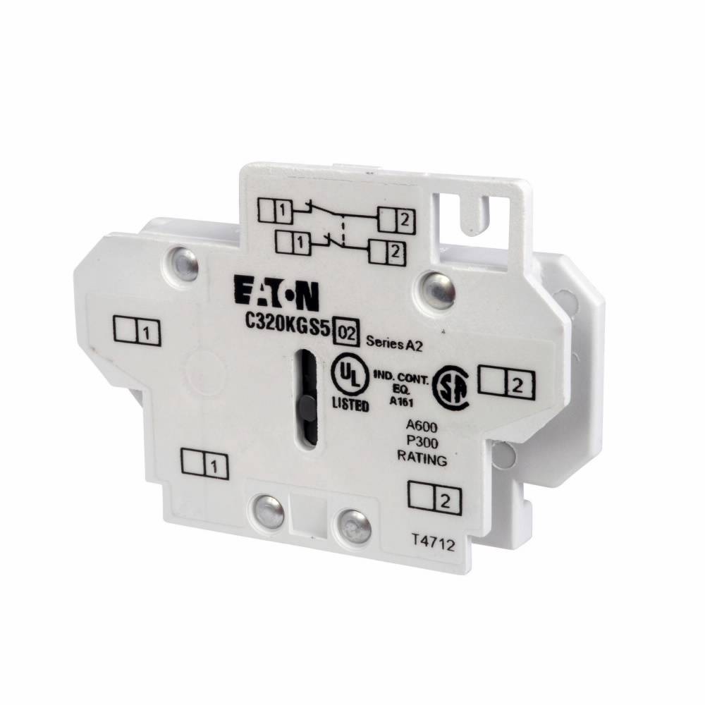 EATON C320KGS5 Auxiliary Contact, 250/600 VAC/VDC, 5/10 A, 2 Contacts, Silver Cadmium Alloy