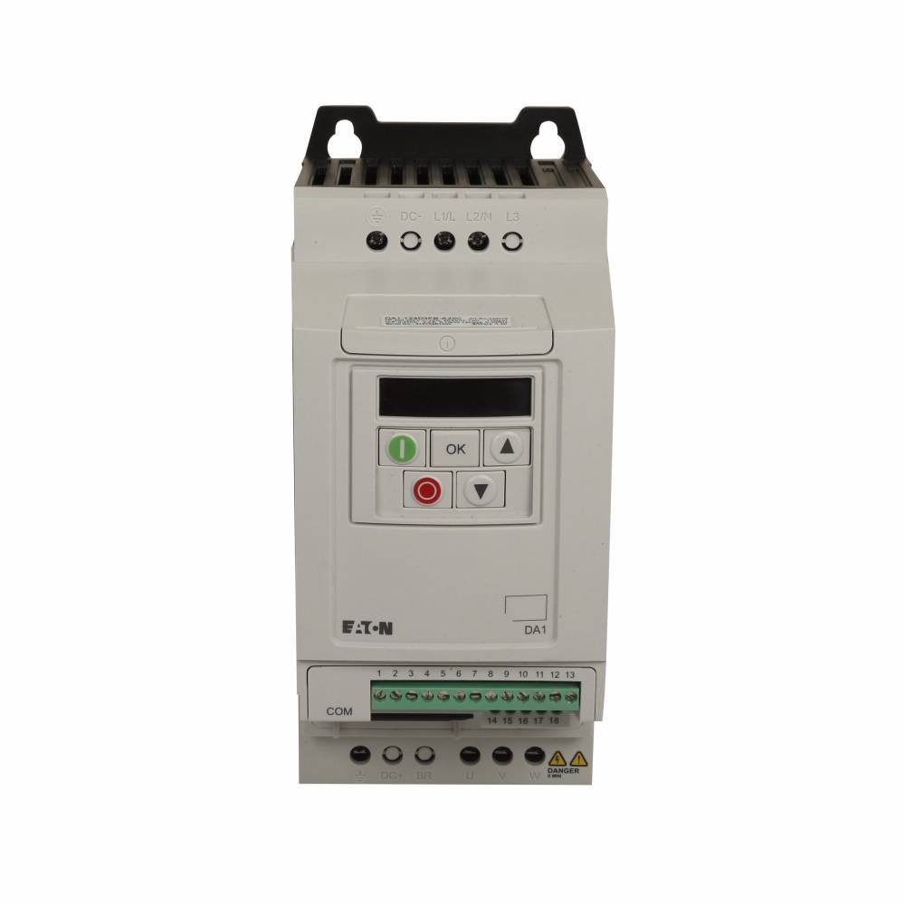 EATON PowerXL® DA1-124D3FB-A20C 1-Phase in/3-Phase Out Adjustable Compact AC Variable Frequency Drive, 200 to 240 VAC, 4.3 A, 1 hp, 4.21 in W x 7.32 in D
