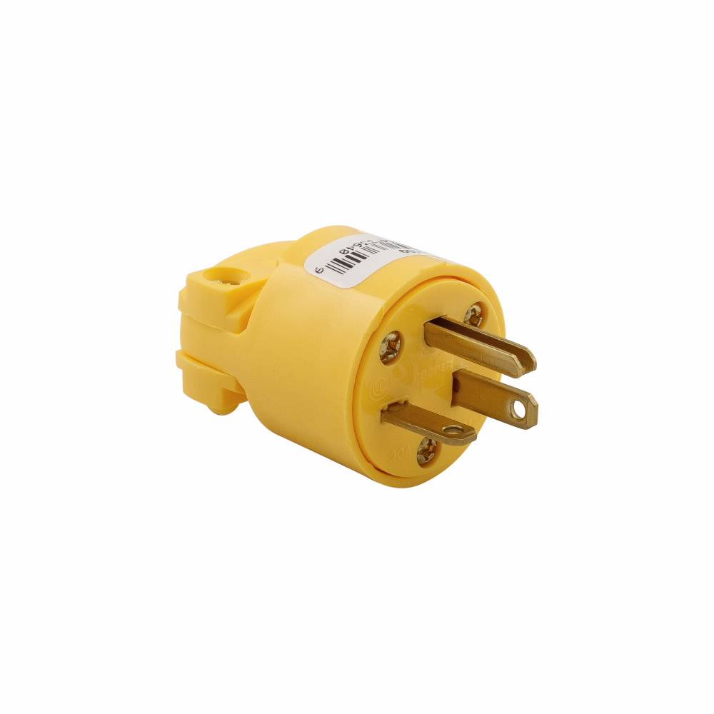 EATON Arrow Hart™ Eaton Wiring Devices 4409-BOX Grounding Straight Blade Plug, 250 VAC, 20 A, 2 Poles, 3 Wires, Yellow