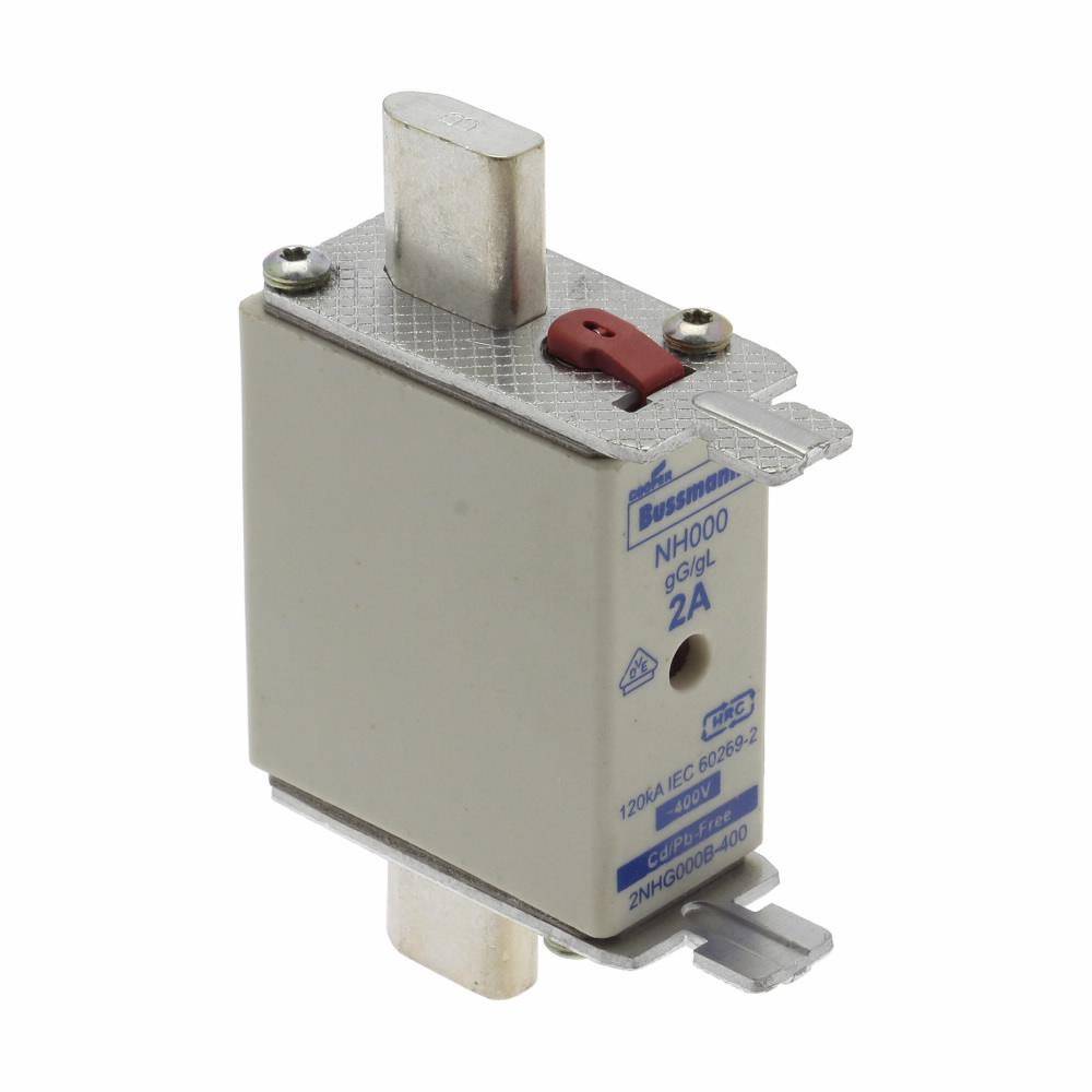 Edison 2NHG000B-400 Fuse Link With Metal Gripping Lug, 400 VAC, 2 A, For Use With Class gG/gL 000 Size Fuse