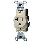 Leviton® 5801-W 1-Phase Heavy Duty Grounding Narrow Body Single Outlet Straight Blade Receptacle, 125 VAC, 20 A, 2 Poles, 3 Wires, White