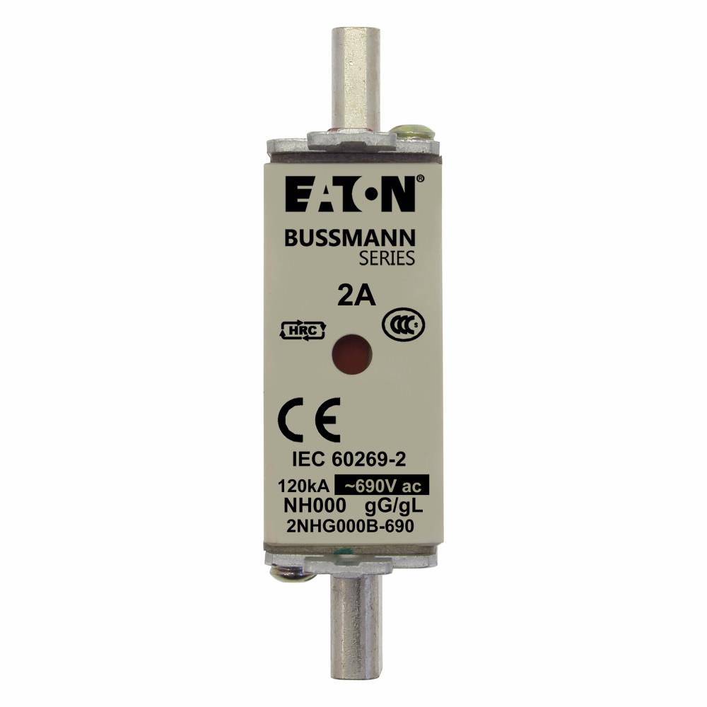 Edison 2NHG000B-690 Fuse Link With Metal Gripping Lug, 690 VAC, 2 A, For Use With Class gG/gL 000 Size Fuse