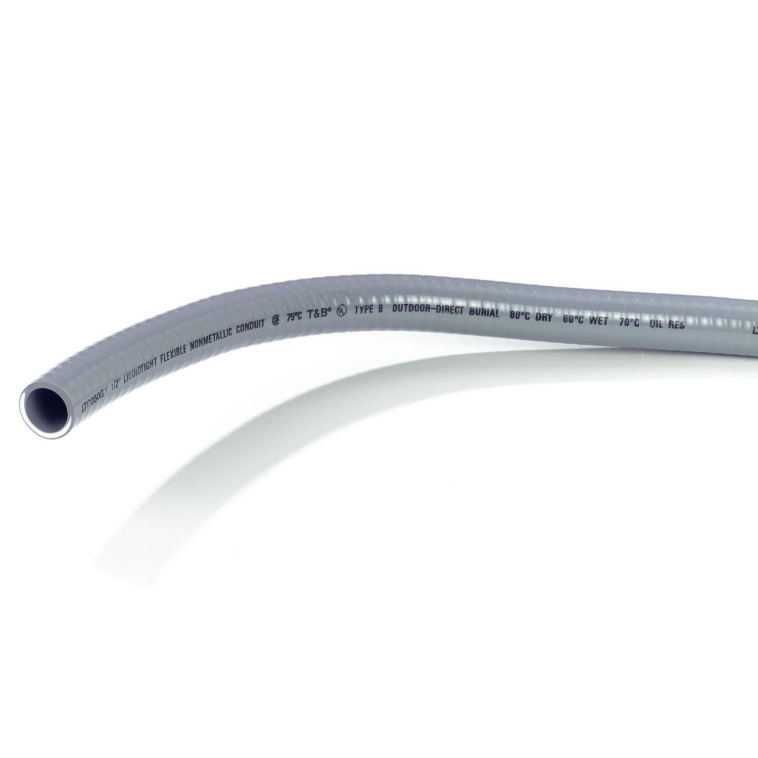 T&B® XTRA FLEX® LTC075GY-500 Type B Commercial Grade Non-Metallic Liquid Tight Conduit, 3/4 in Trade, 20.8 mm ID x 26.7 mm OD, 500 ft L, PVC