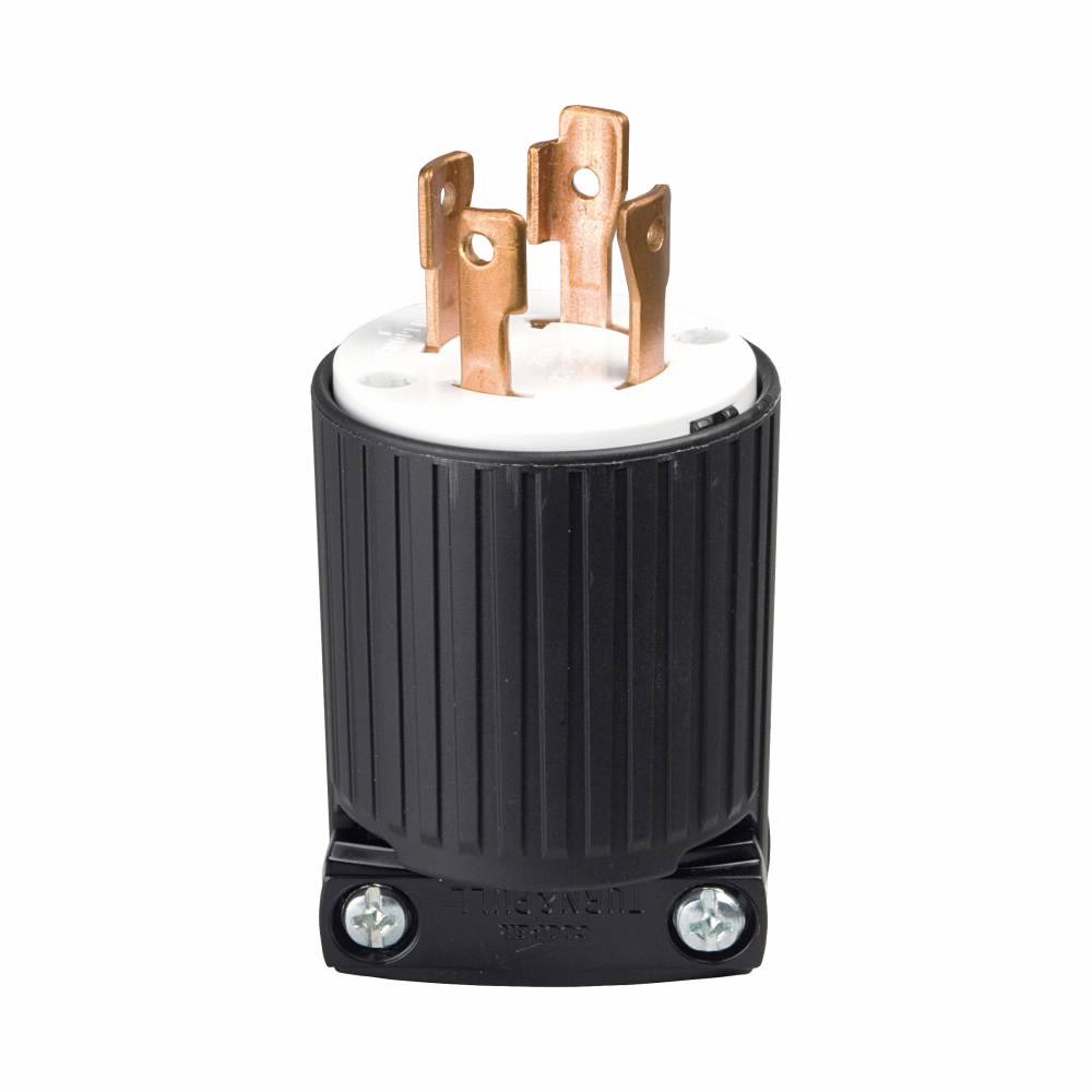 EATON Eaton Wiring Devices Arrow Hart™ L1430P Grounding Straight Locking Plug, 125/250 VAC, 30 A, 3 Poles, 4 Wires, Black/White