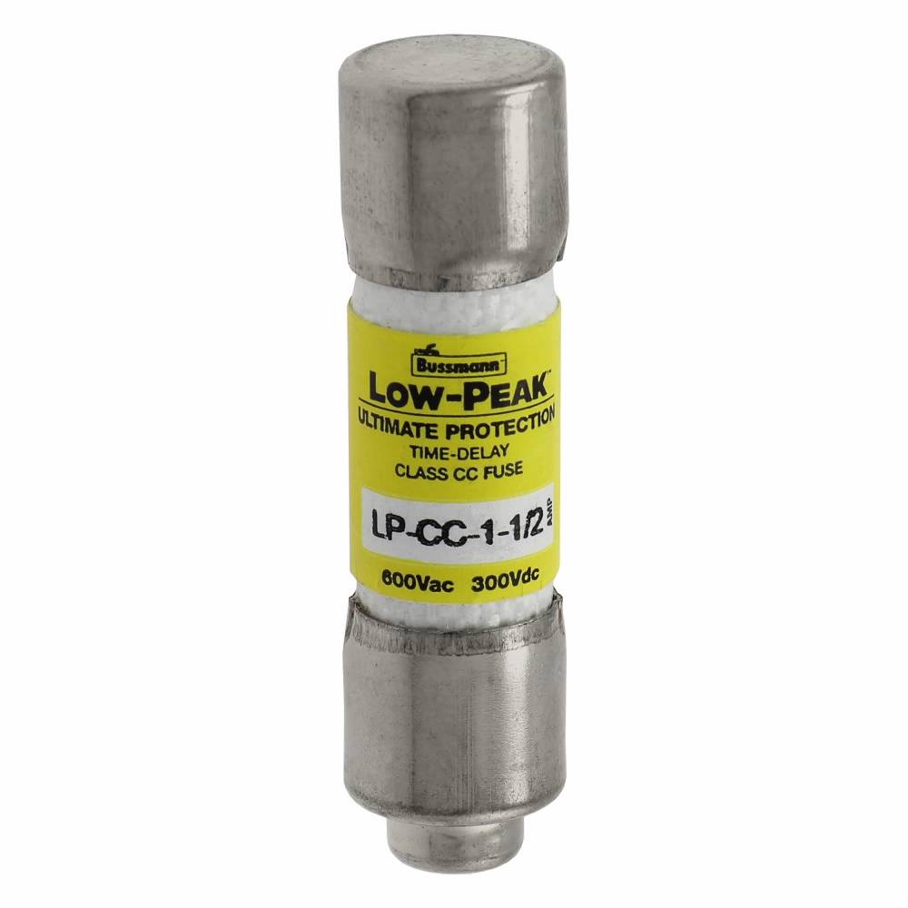 Bussmann Low-Peak™ LP-CC-1-1/2 Current Limiting Time Delay Fuse, 1.5 A, 600 VAC/300 VDC, 20/200 kA Interrupt, CC Class, Cylindrical Body