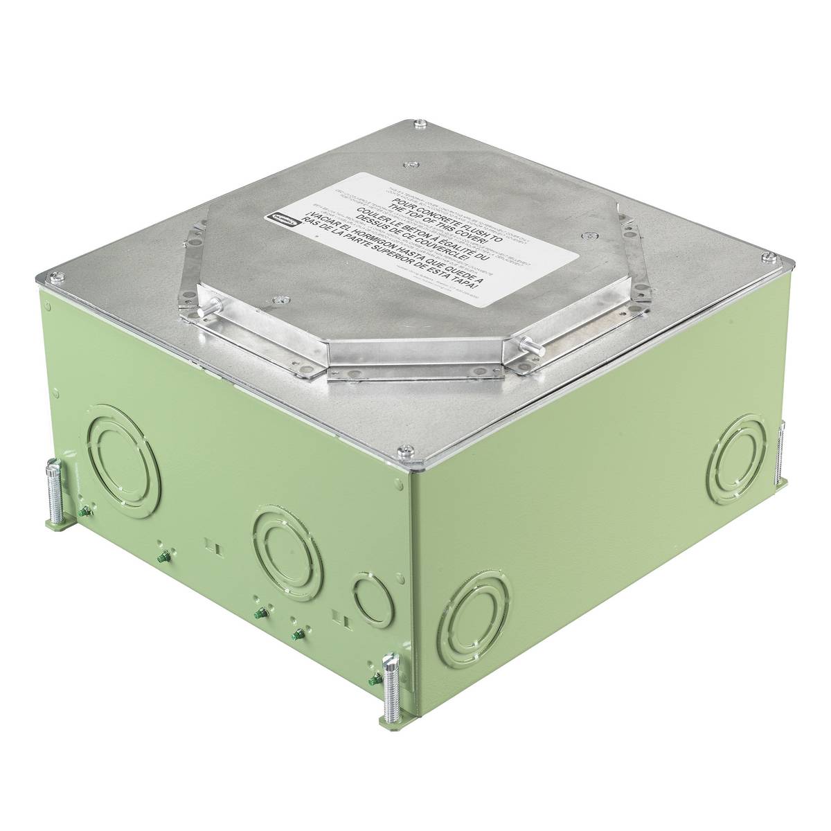 Wiring Device-Kellems SystemOne CFB10G55RCR Corrosion Resistant On-Grade Floor Box, Stamped Steel, 25 cu-in Capacity, 10 Gangs, 14 Knockouts, 10.96 in L x 12.09 in W