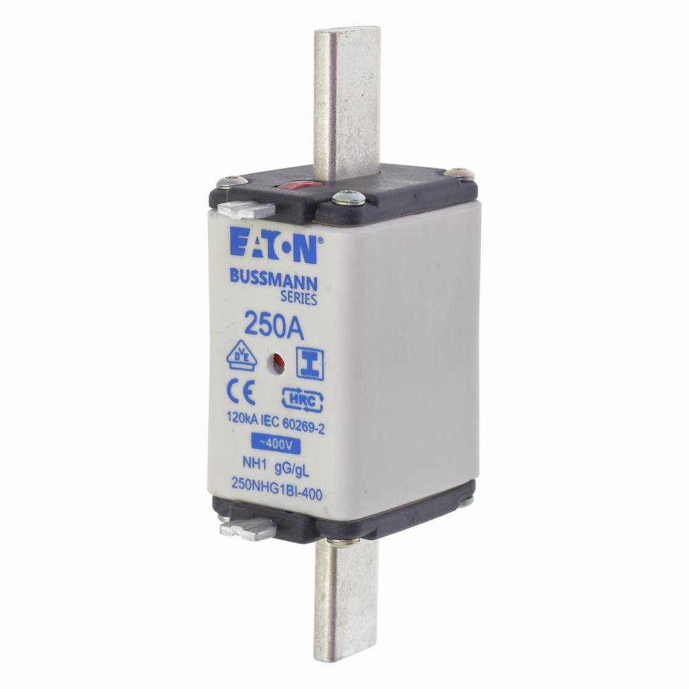 Bussmann 250NHG1BI-400 Size 1 Dual Indicator Low Voltage NH Fuse Link, 400 V, 250 A, For Use With Class C/gG/gL Fuse, Ceramic