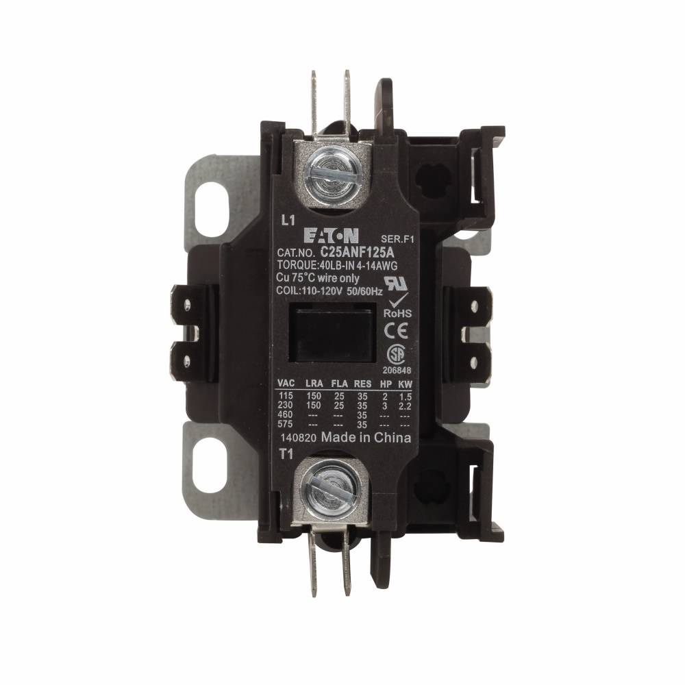EATON C25ANF130A Non-Reversing Definite Purpose Contactors AC, 110/120 VAC V Coil, 30 A, 1 Poles