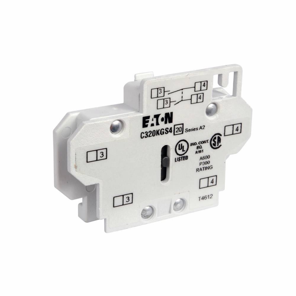EATON C320KGS4 Auxiliary Contact, 600 VAC, 10 A, 2 Contacts